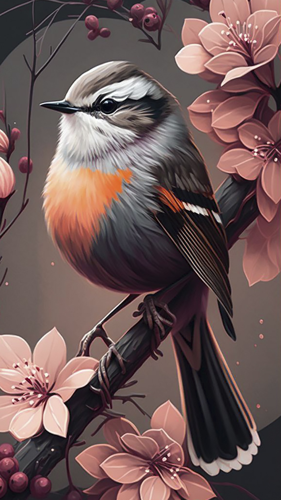 Обои арт, птица, ботаники, цветок, клюв в разрешении 1080x1920