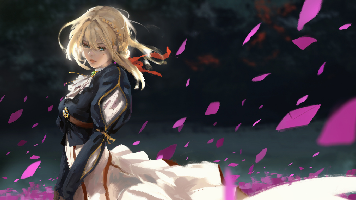 Обои Вайолет Evergarden, аниме, фан арт, рисование, арт в разрешении 1366x768