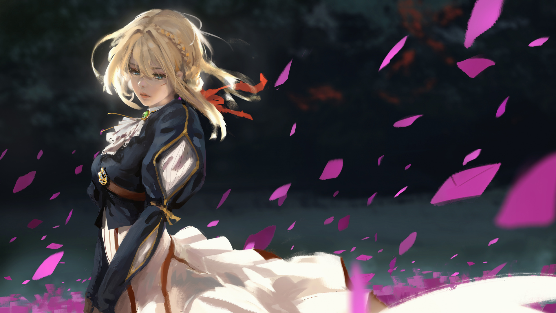 Обои Вайолет Evergarden, аниме, фан арт, рисование, арт в разрешении 1920x1080