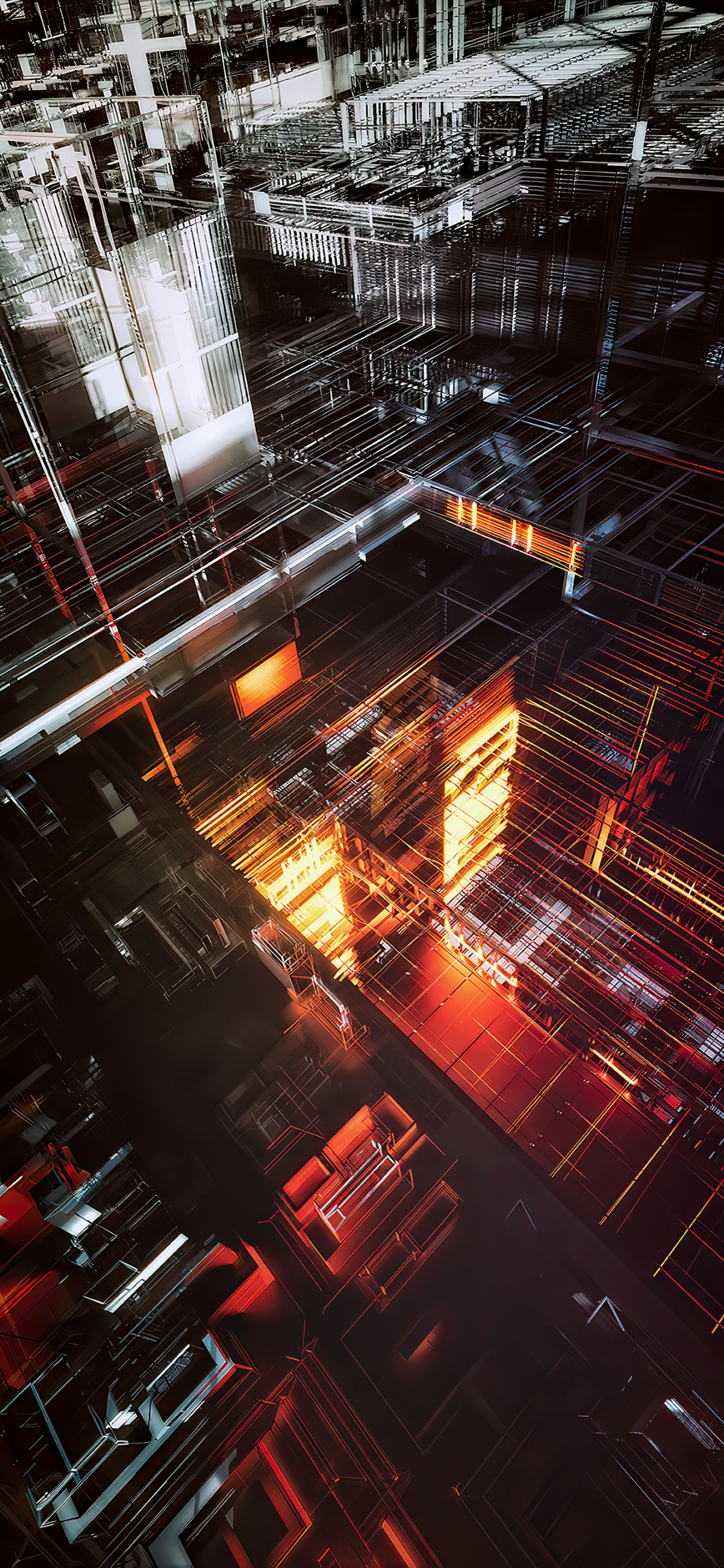 Обои отражение, прямоугольник, газ, город, тепло в разрешении 1242x2688