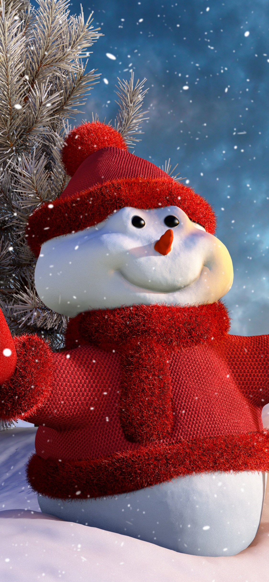 Обои Снеговик, Рождественский день, Санта-Клаус, зима, снег в разрешении 1125x2436