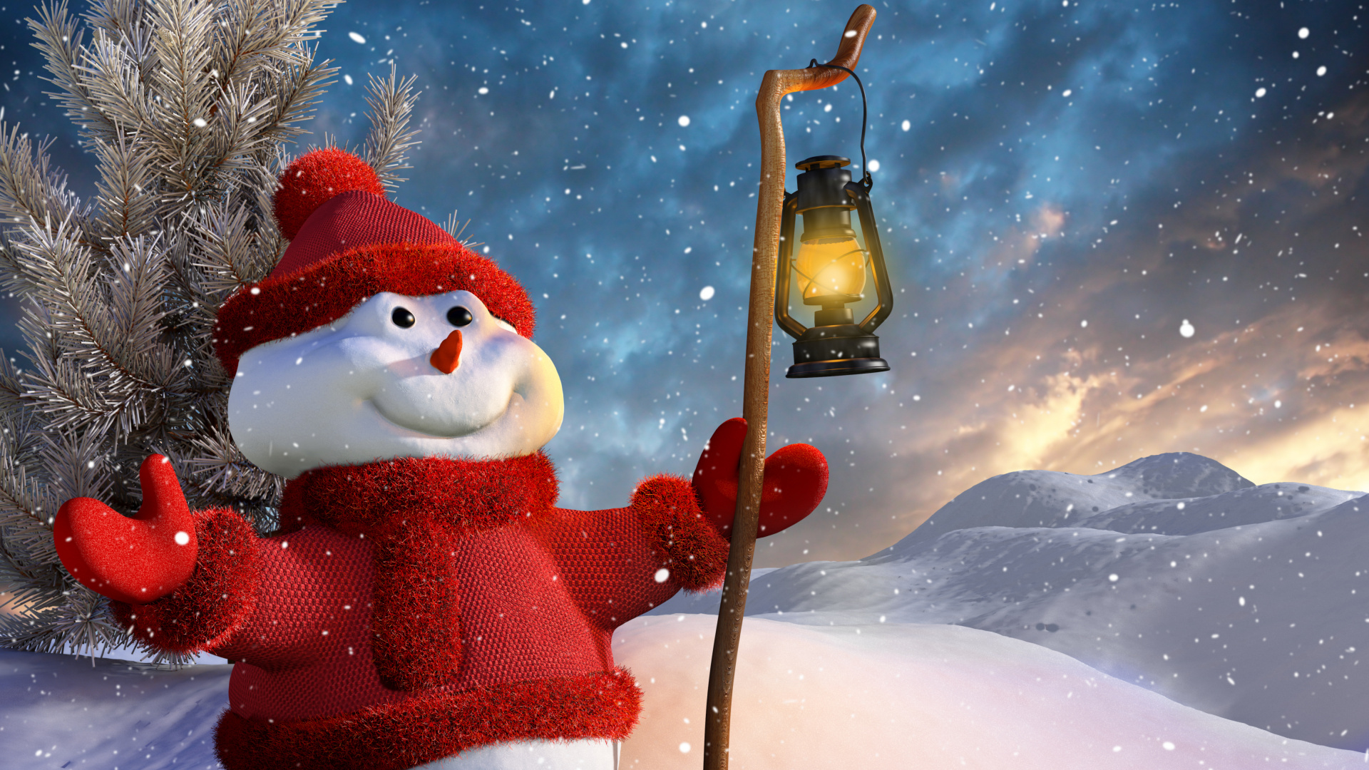 Обои Снеговик, Рождественский день, Санта-Клаус, зима, снег в разрешении 1920x1080