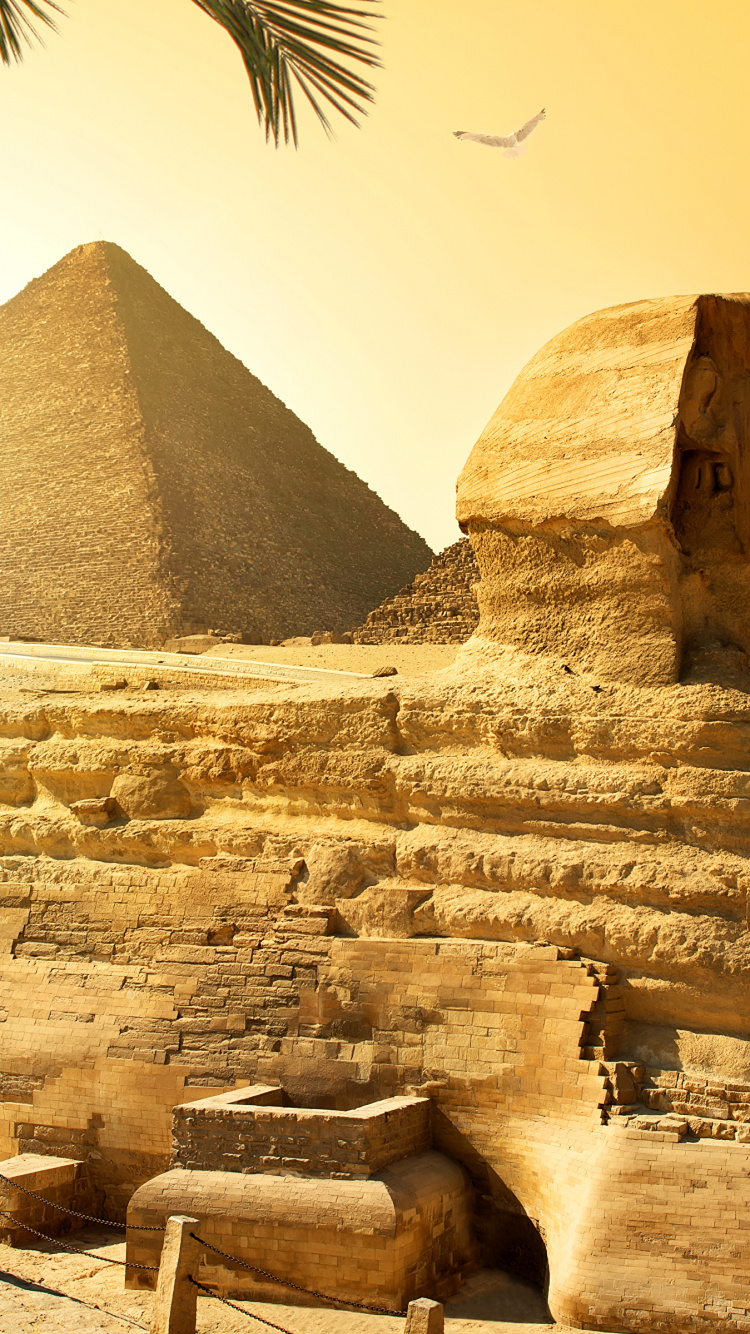 Обои Великий Сфинкс Гизы, египетская пирамида, пирамида, памятник, древняя история в разрешении 750x1334