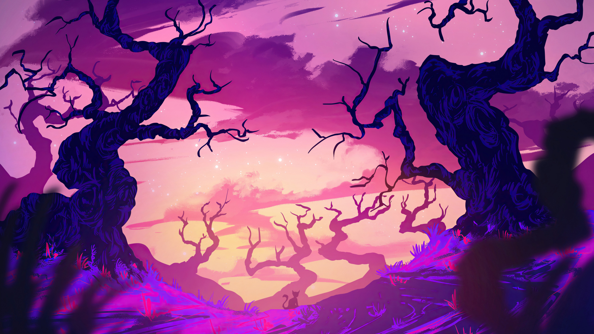 Обои мир, пурпур, ветвь, дерево, растение в разрешении 1920x1080