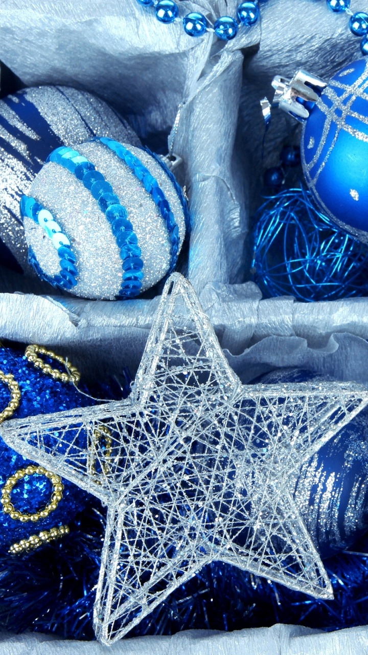Обои Рождественский день, праздник, рождественский орнамент, синий, Рождественские украшения в разрешении 720x1280
