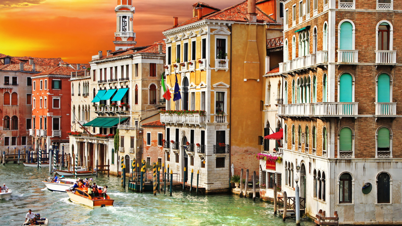 Обои Гранд-канал, водный путь, канал, город, городок в разрешении 1280x720