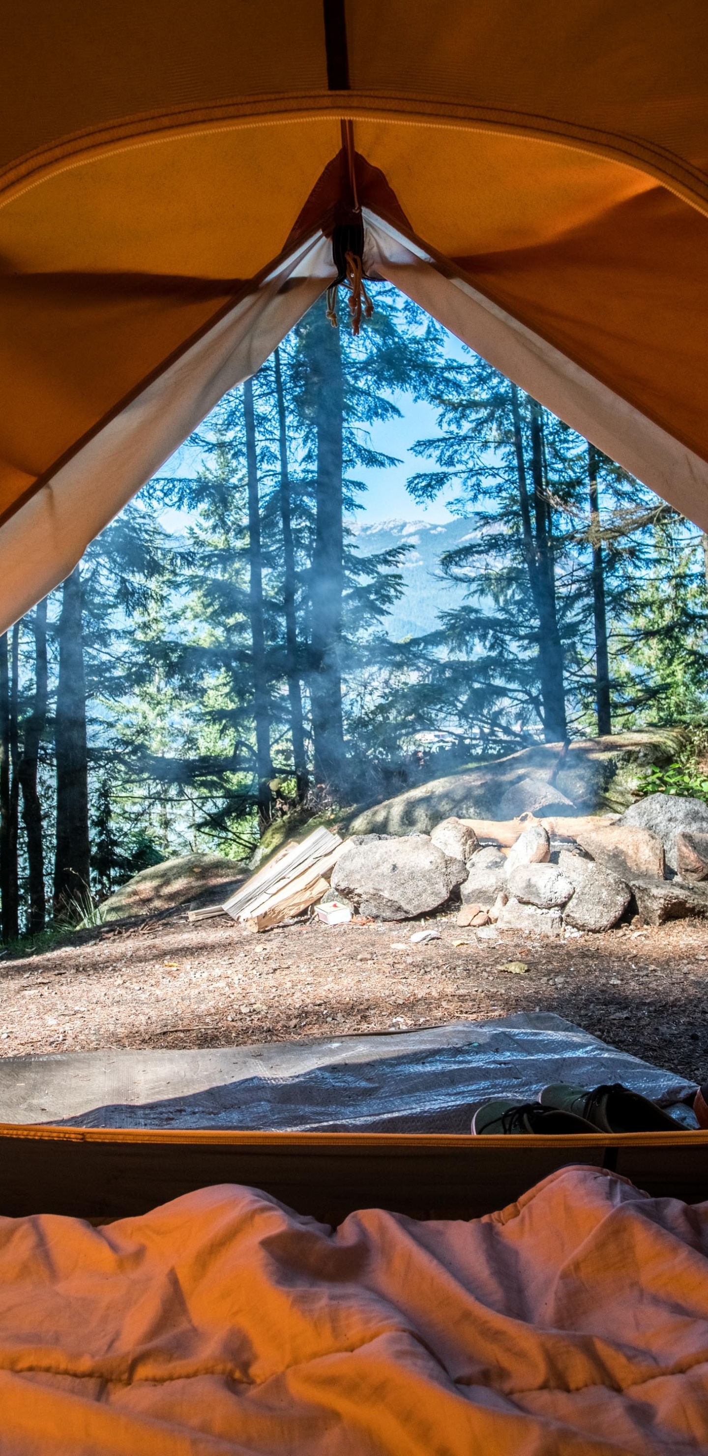 Обои Кемпинг, палатка, палаточный лагерь, комната, полутона и оттенки в разрешении 1440x2960