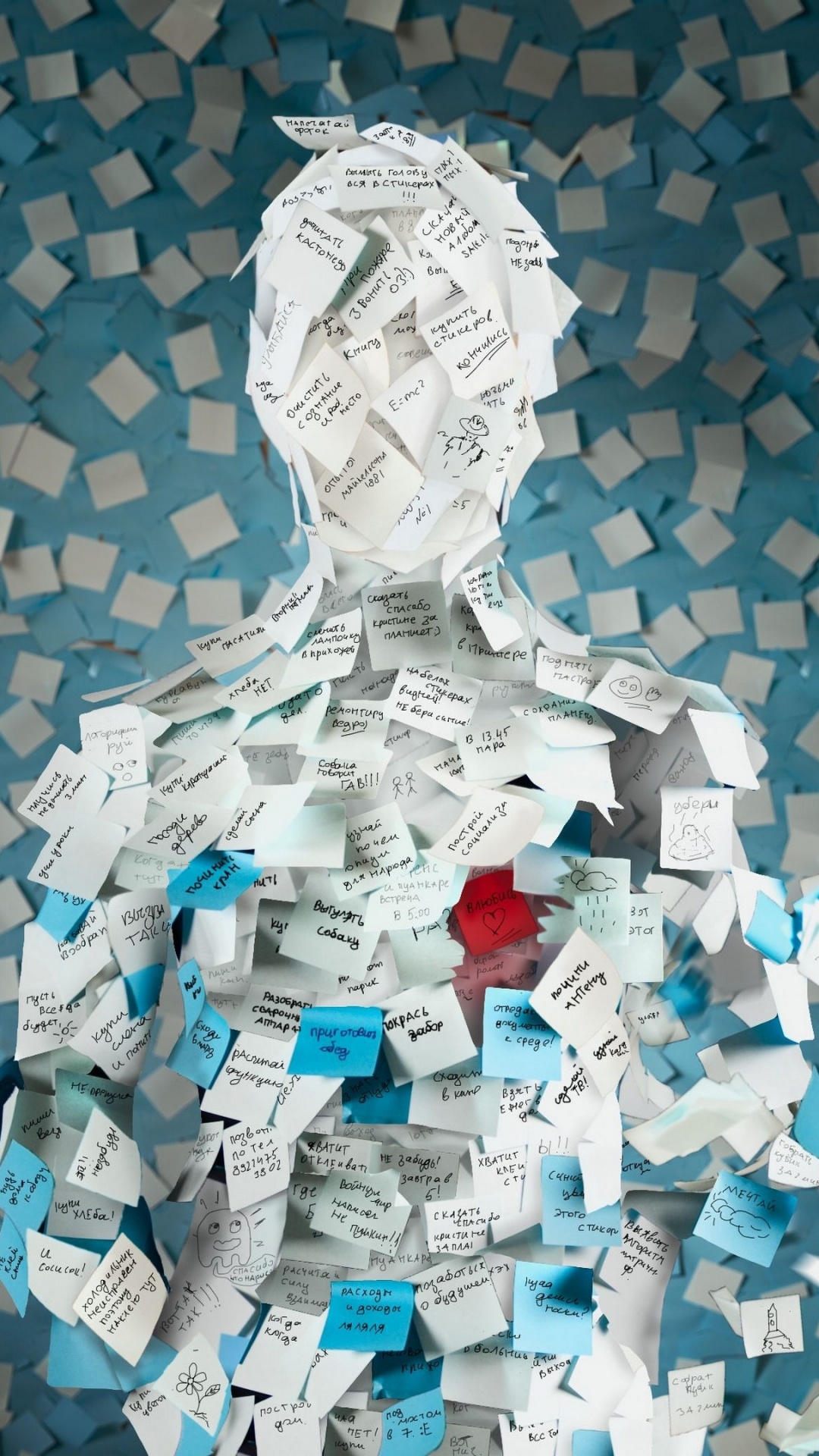 Обои Пост-это к сведению, бумага, синий, арт, вода в разрешении 1080x1920