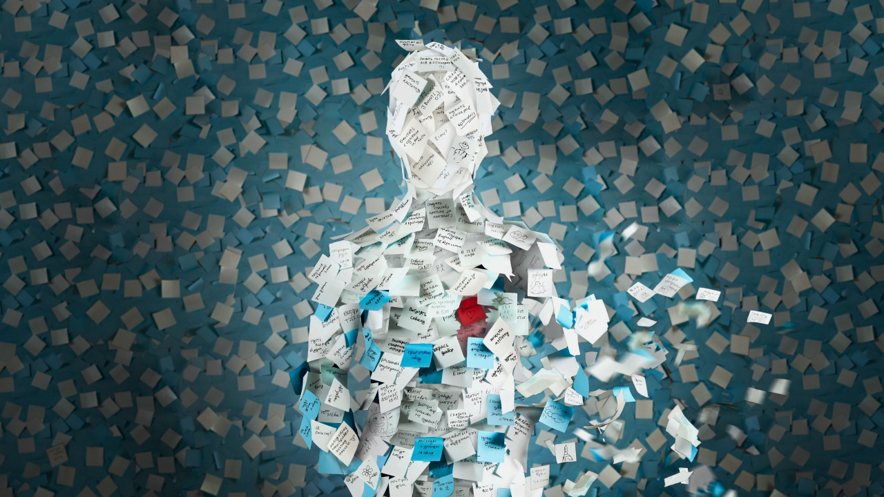 Обои Пост-это к сведению, бумага, синий, арт, вода в разрешении 1280x720