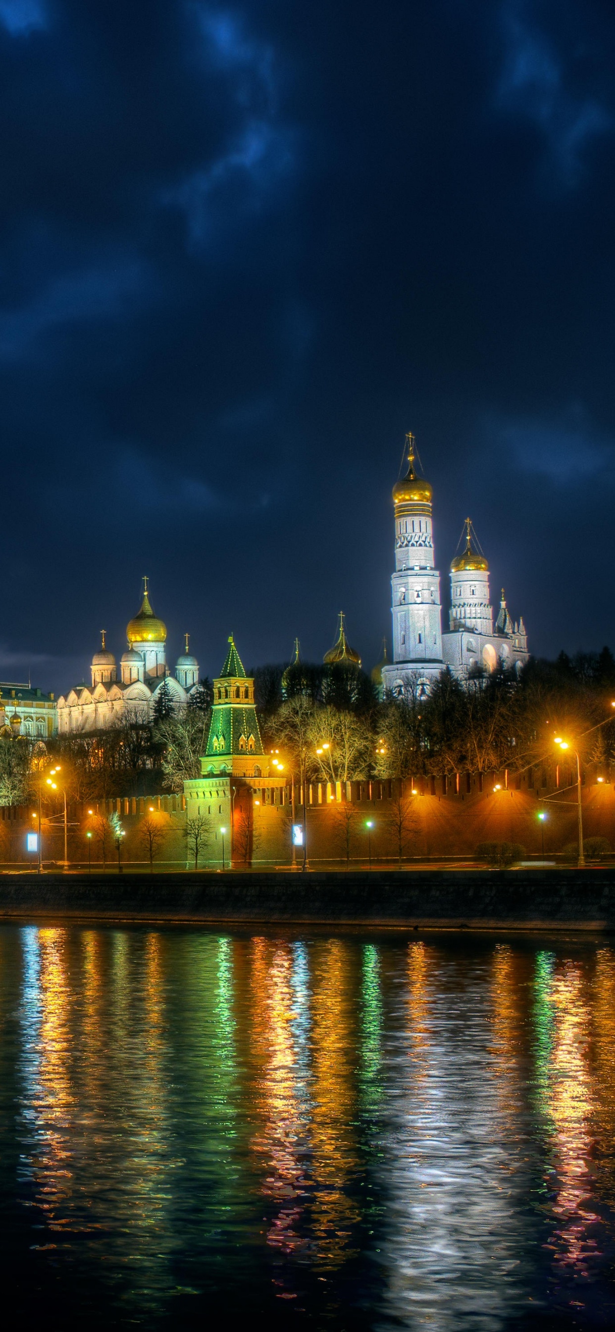 Обои Москва-река, ночь, ориентир, город, городской пейзаж в разрешении 1242x2688