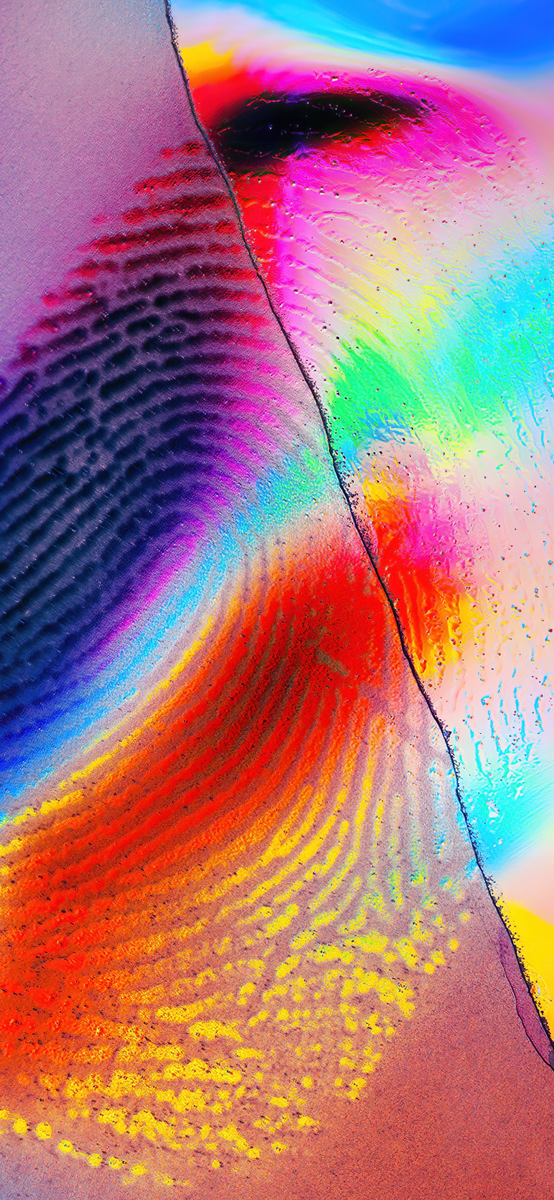 Обои акриловая краска, атмосфера, красочность, Оранжевый цвет, пурпур в разрешении 1125x2436