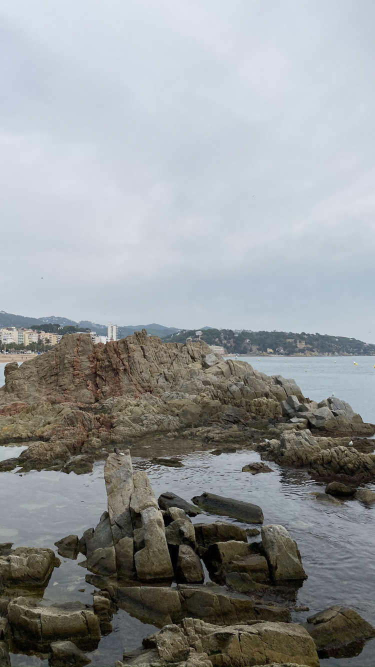 Обои море, вода, рок, побережье, коренная порода в разрешении 750x1334