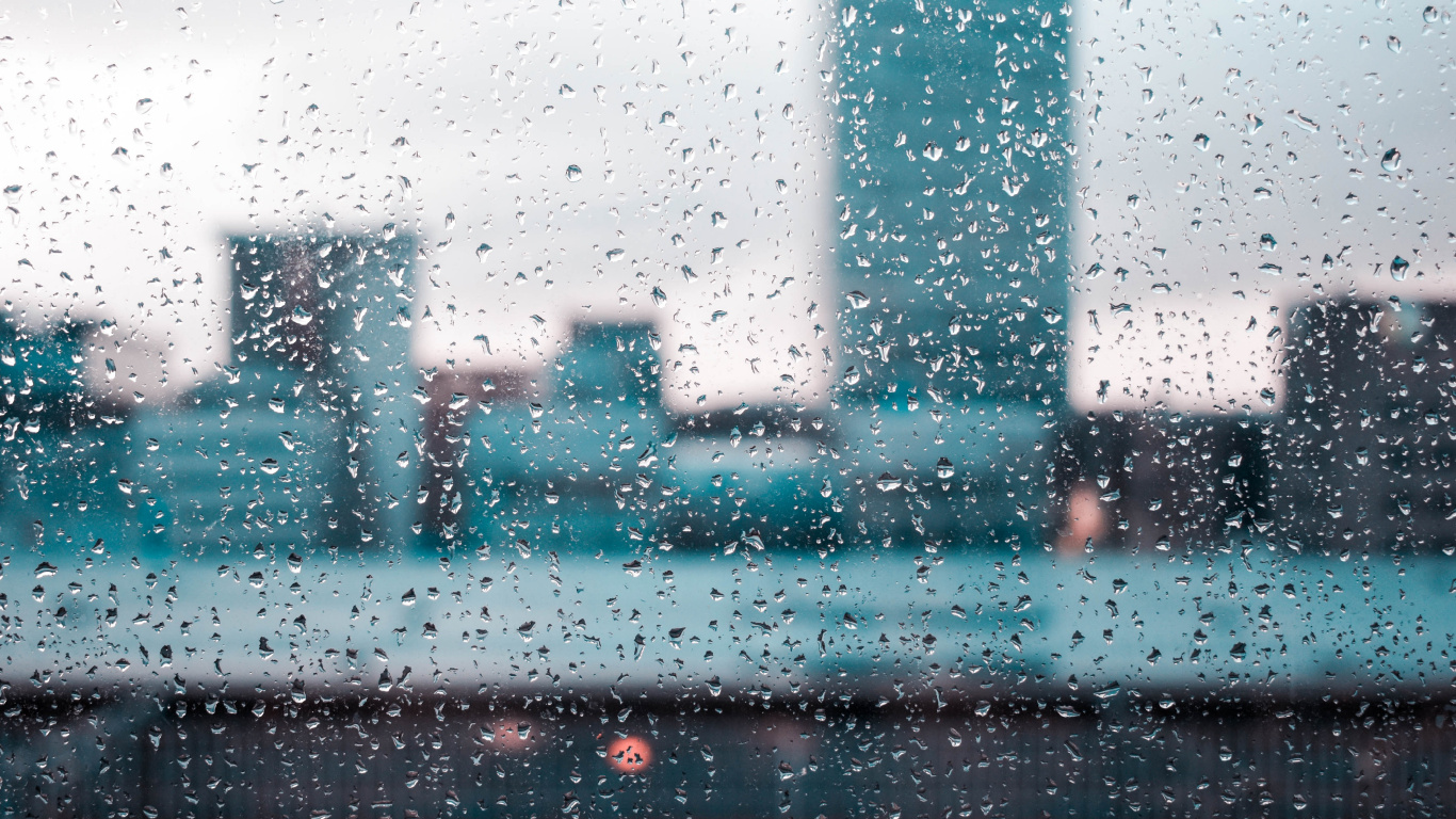 Обои дождь, вода, синий, бирюза, текст в разрешении 1366x768