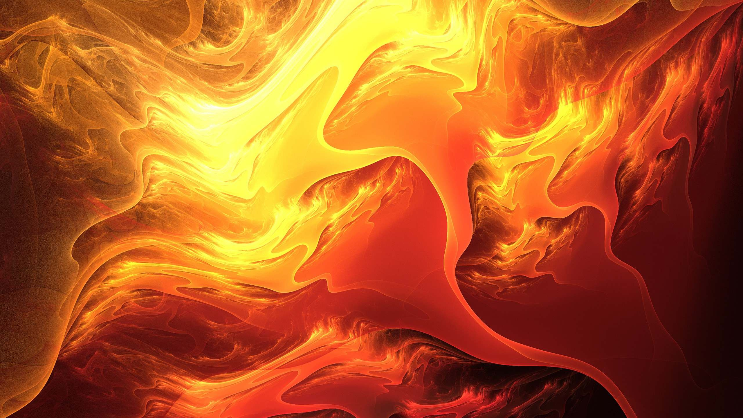 Обои пламя, огонь, Апельсин, фрактальное искусство, графика в разрешении 2560x1440