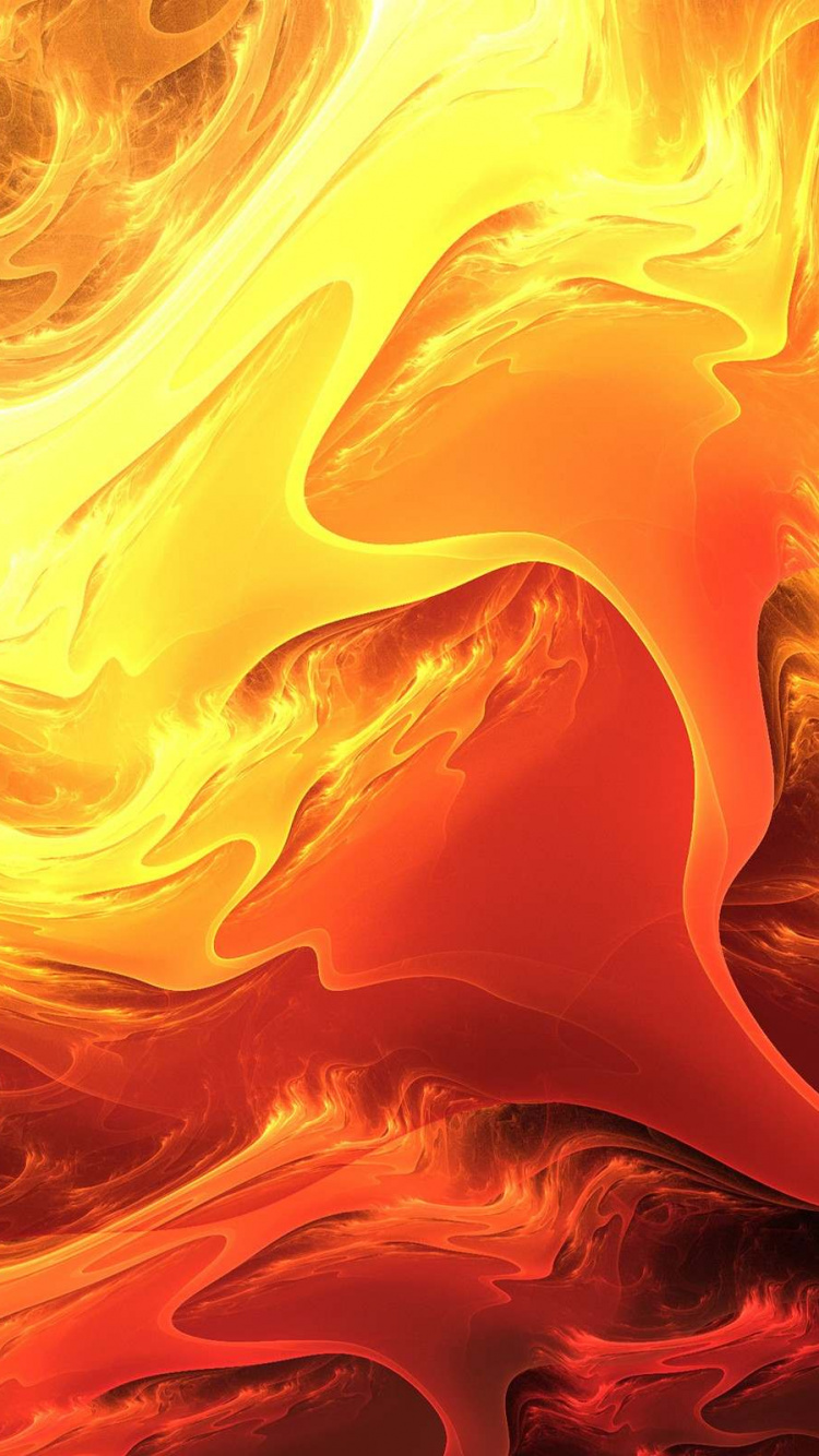 Обои пламя, огонь, Апельсин, фрактальное искусство, графика в разрешении 750x1334