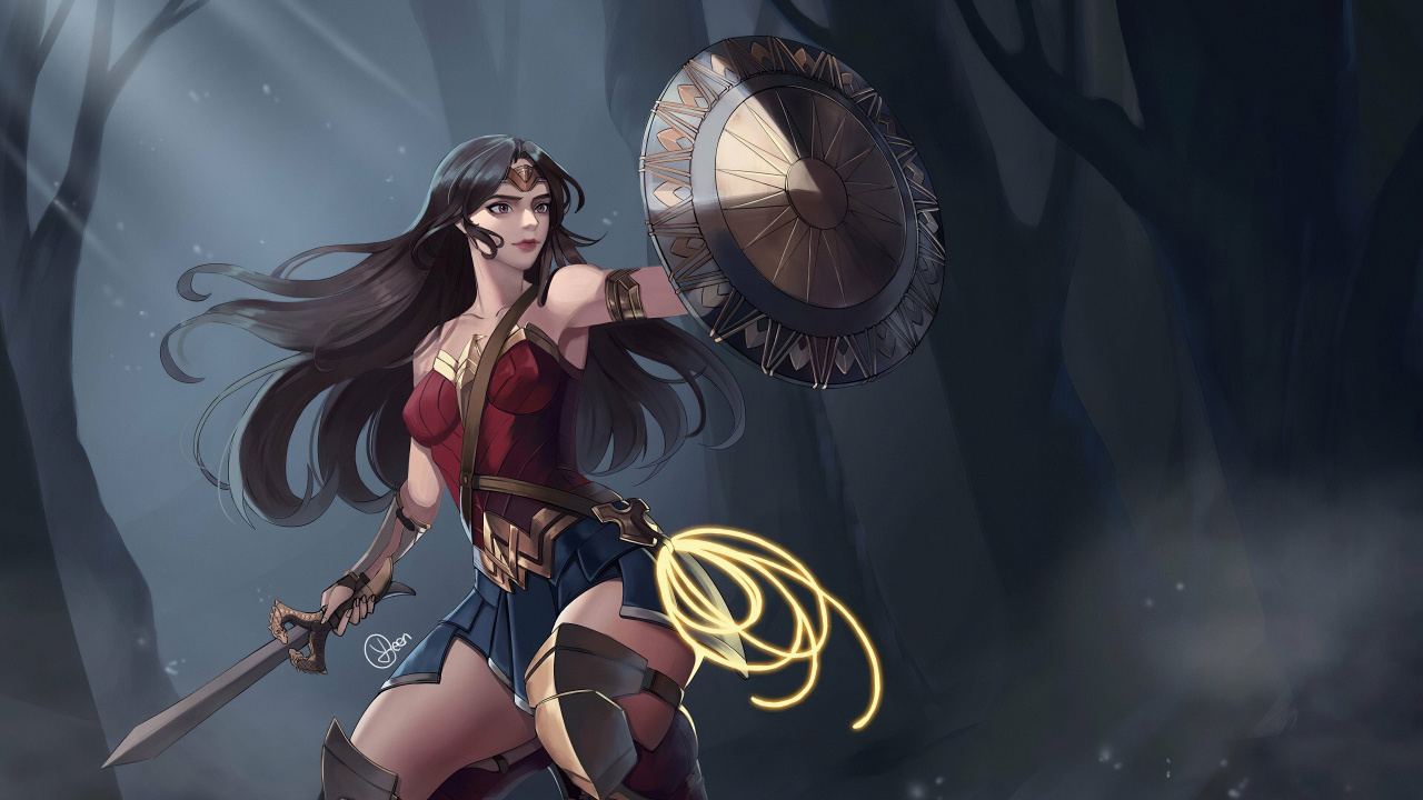 Обои чудоженщина, супергерой, иллюстрация, приключенческая игра, игры в разрешении 1280x720