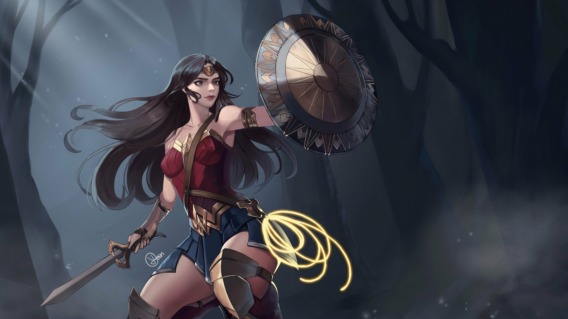Обои чудоженщина, супергерой, иллюстрация, приключенческая игра, игры в разрешении 1920x1080