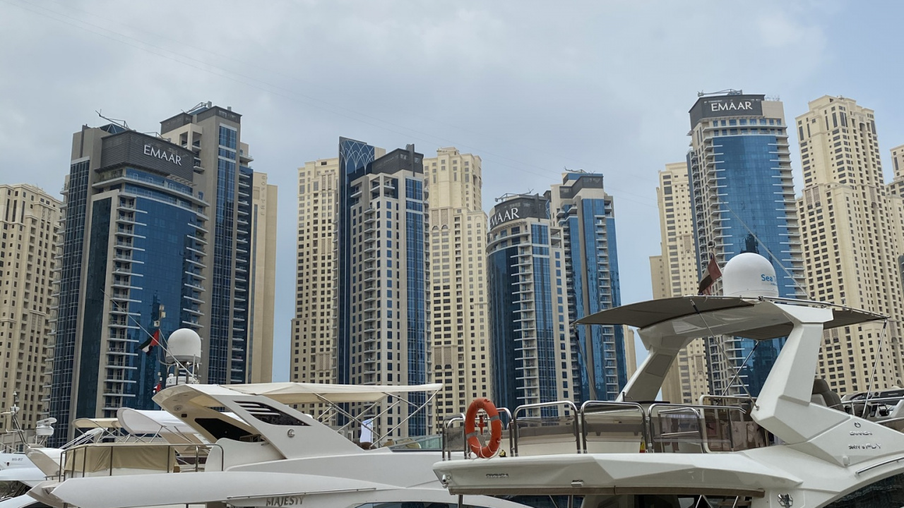 Обои Марина, башня, судно, городской пейзаж, метрополия в разрешении 1280x720