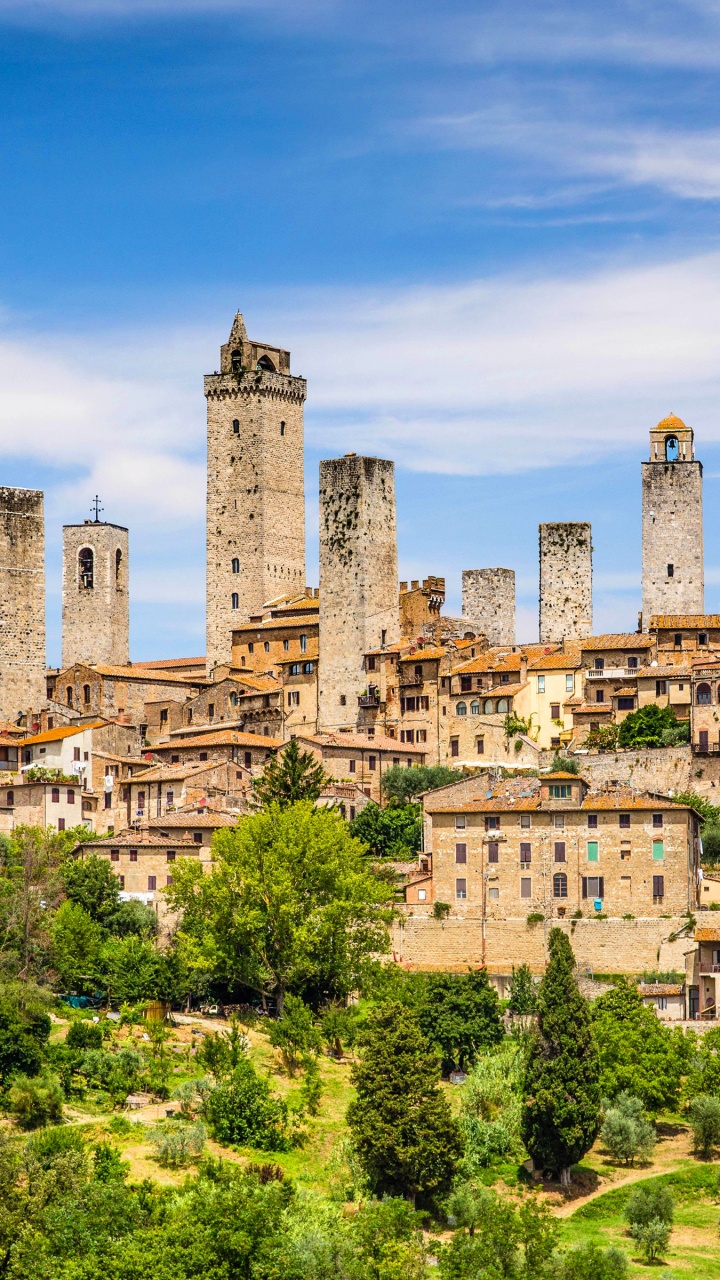 Обои Санджиминьяно, Сиена, ориентир, город, вышка в разрешении 720x1280
