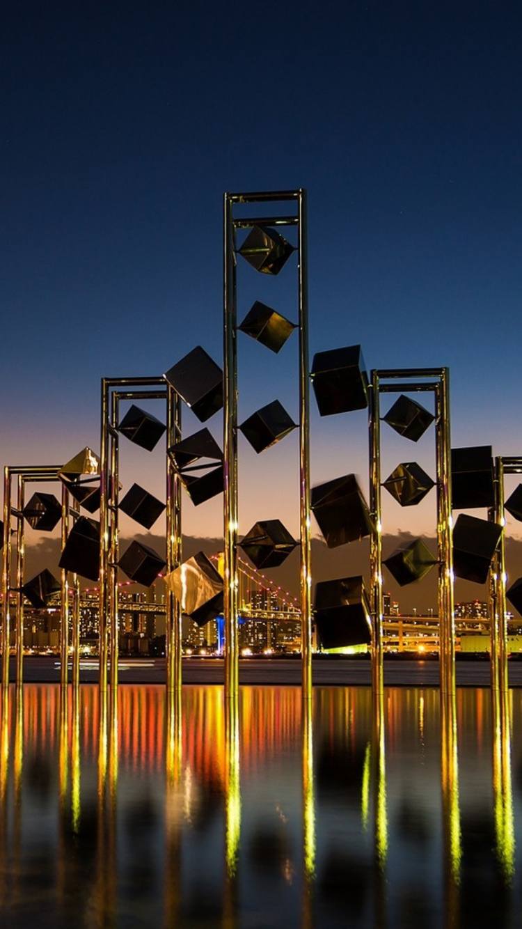 Обои достопримечательность, отражение, вода, ночь, ориентир в разрешении 750x1334