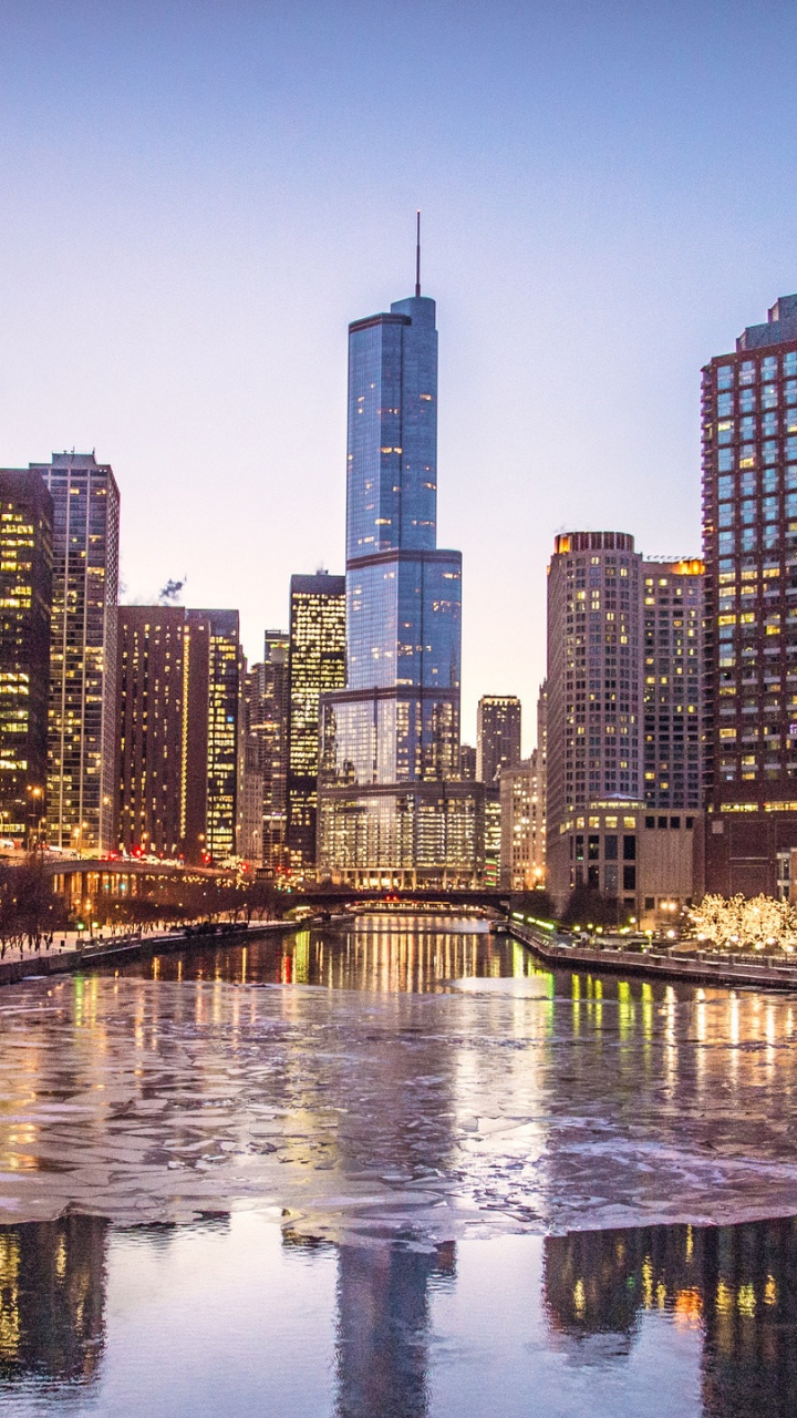 Обои Чикаго, небоскреб, город, городской пейзаж, городской район в разрешении 720x1280