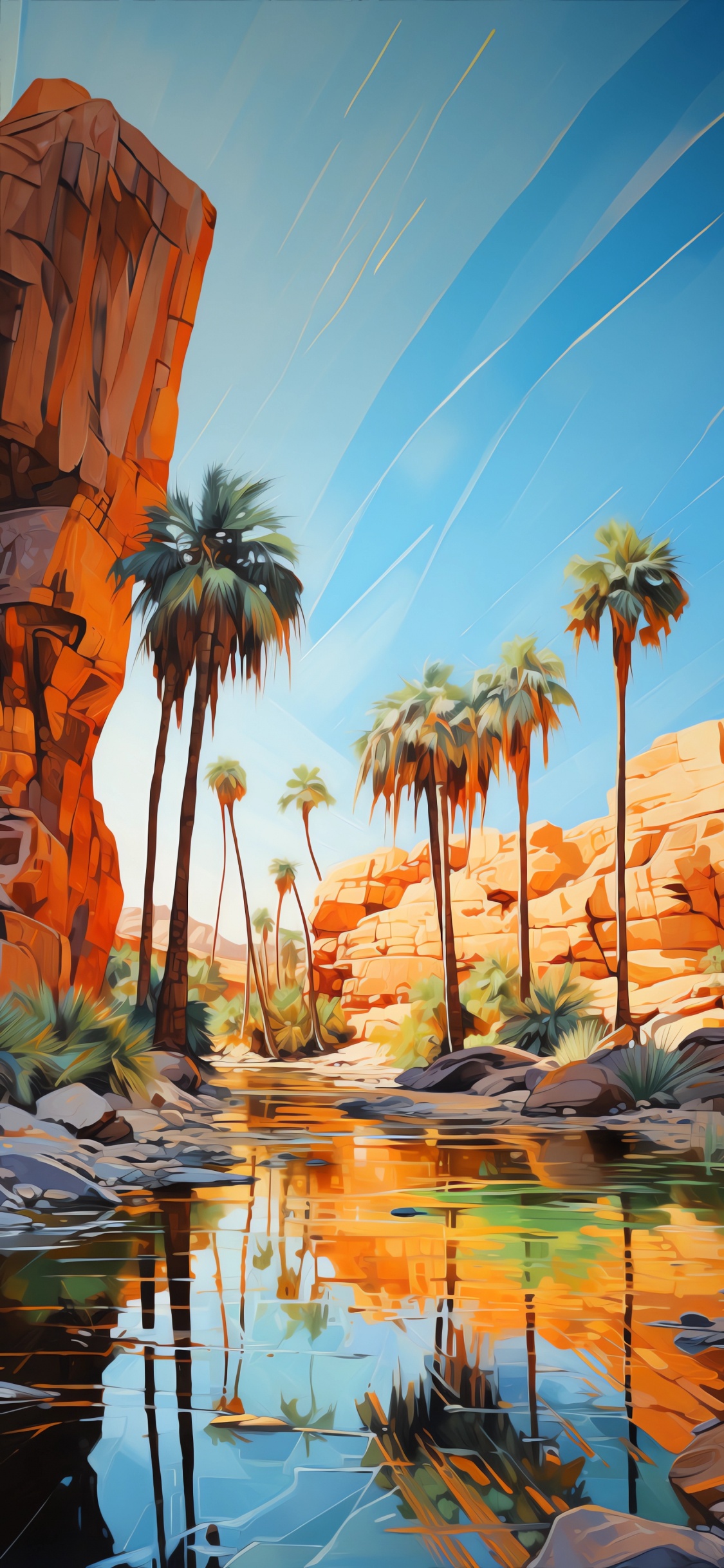 Обои солнечный свет, иллюстрация, вода, дневное время, растение в разрешении 1125x2436