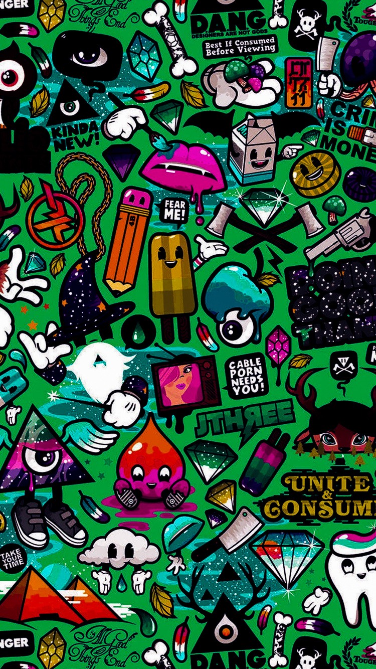 Обои высшее граффити, уличное искусство, граффити, мультфильм, арт в разрешении 750x1334