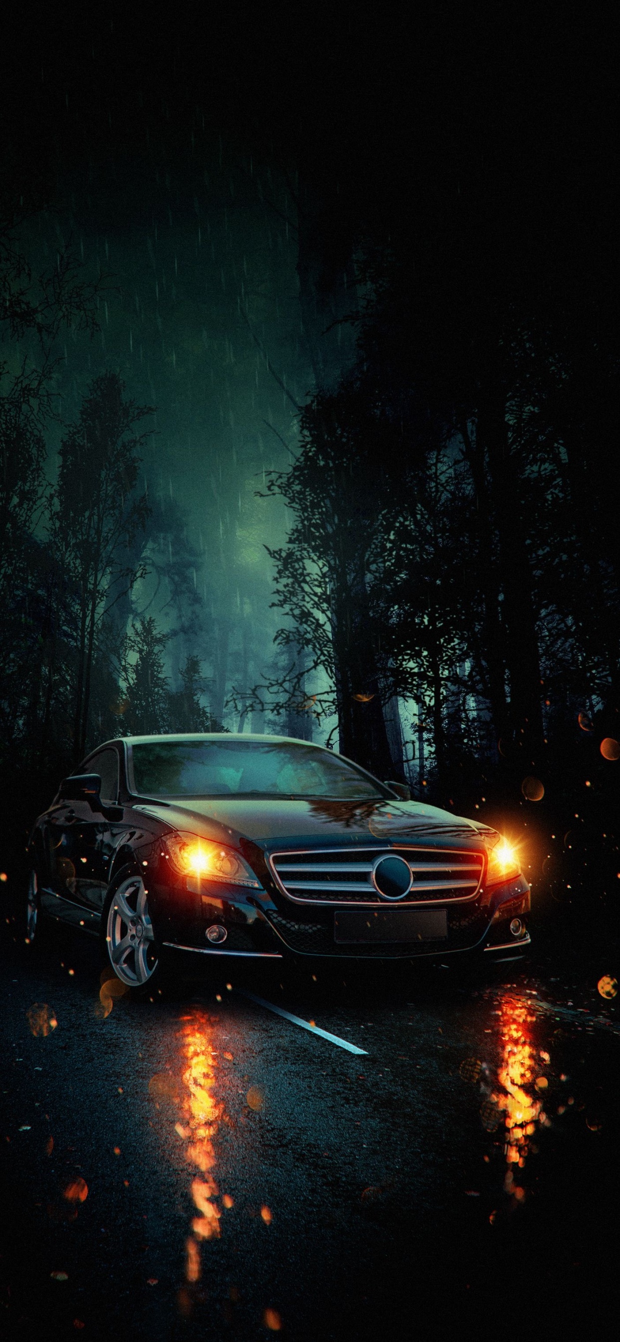 Обои отражение, легковые автомобили, шина, колесо, автомобильное освещение в разрешении 1242x2688