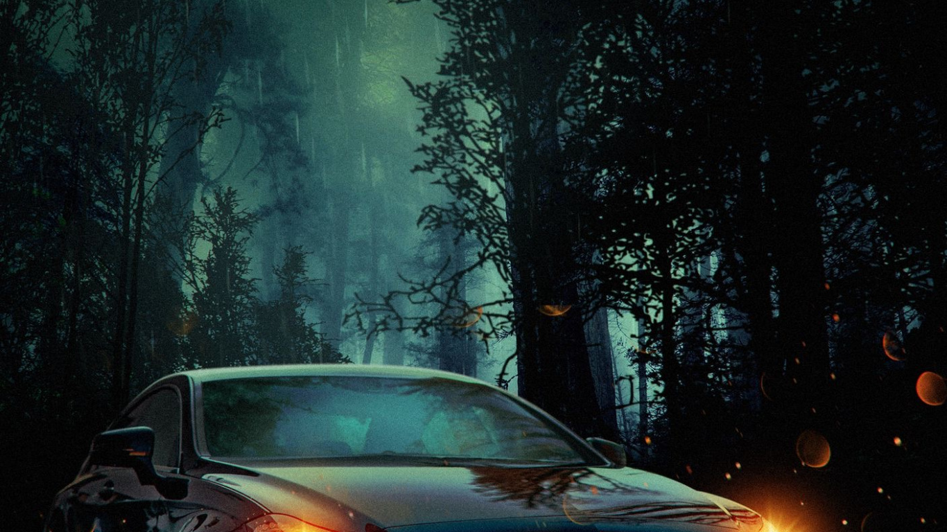 Обои отражение, легковые автомобили, шина, колесо, автомобильное освещение в разрешении 1366x768