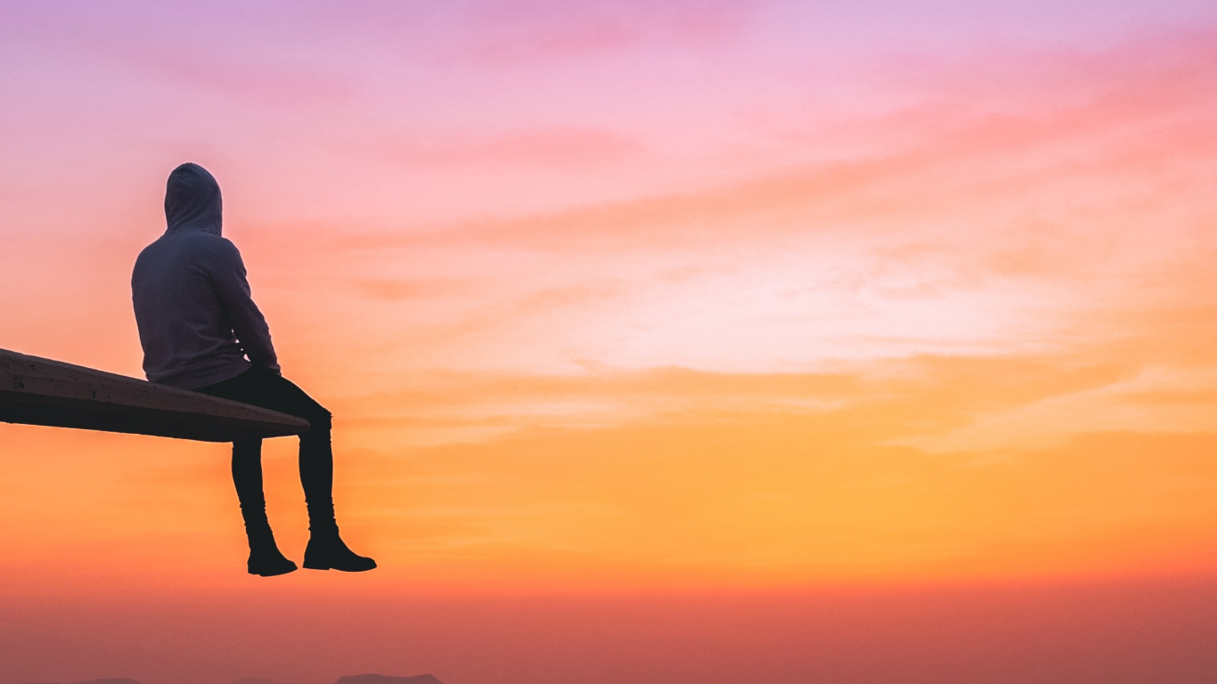 Обои закат, горизонт, сидящий, облако, спокойный в разрешении 1366x768