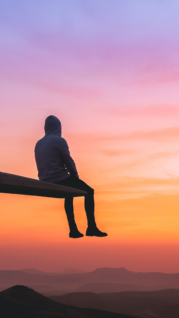 Обои закат, горизонт, сидящий, облако, спокойный в разрешении 750x1334