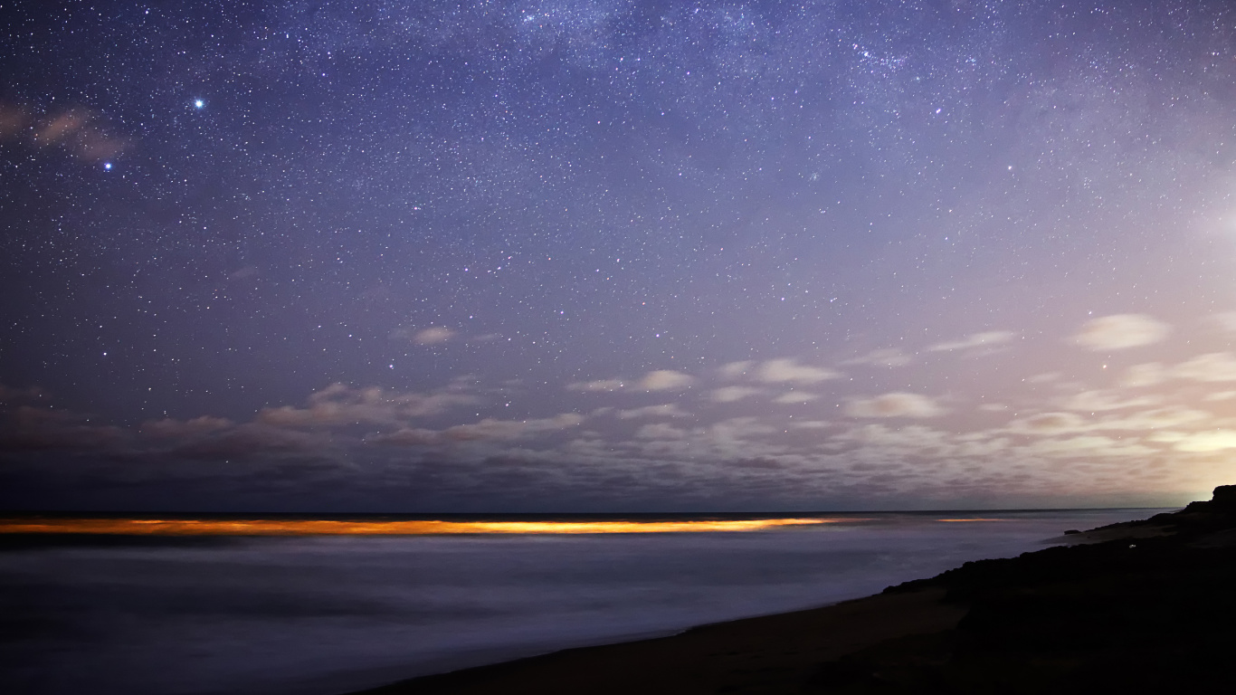 Обои горизонт, ночь, атмосфера, рассвет, вода в разрешении 1366x768