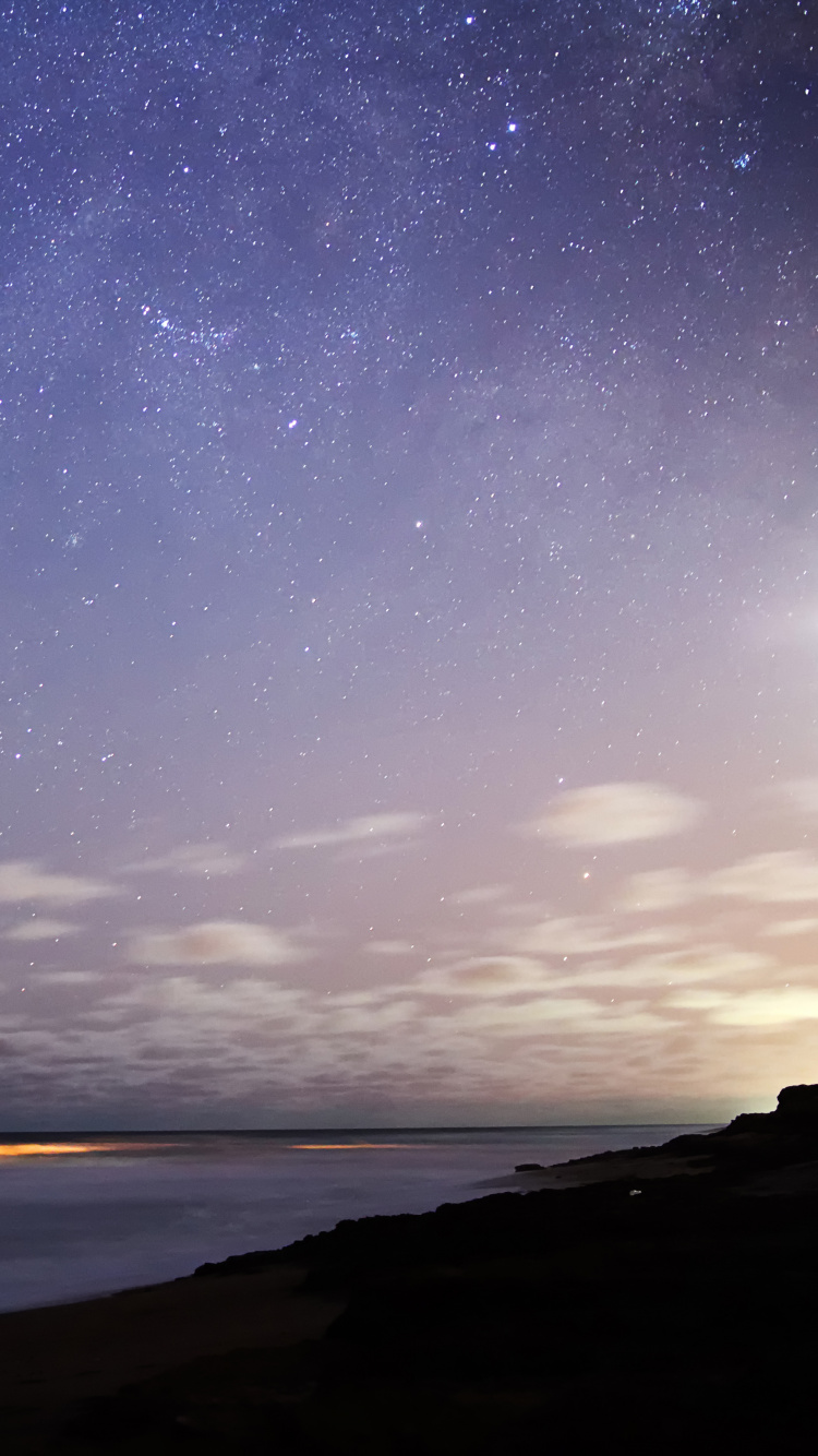 Обои горизонт, ночь, атмосфера, рассвет, вода в разрешении 750x1334