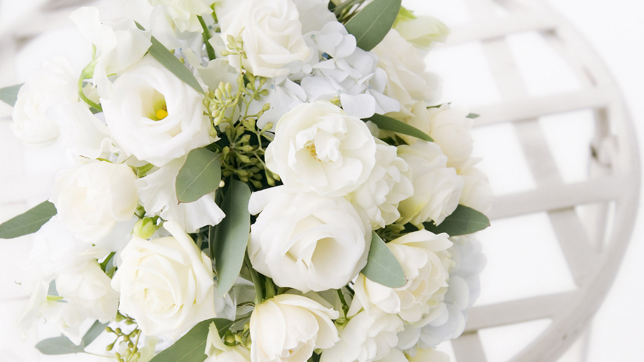 Обои свадьба, цветочный букет, цветок, букет, белые в разрешении 1280x720