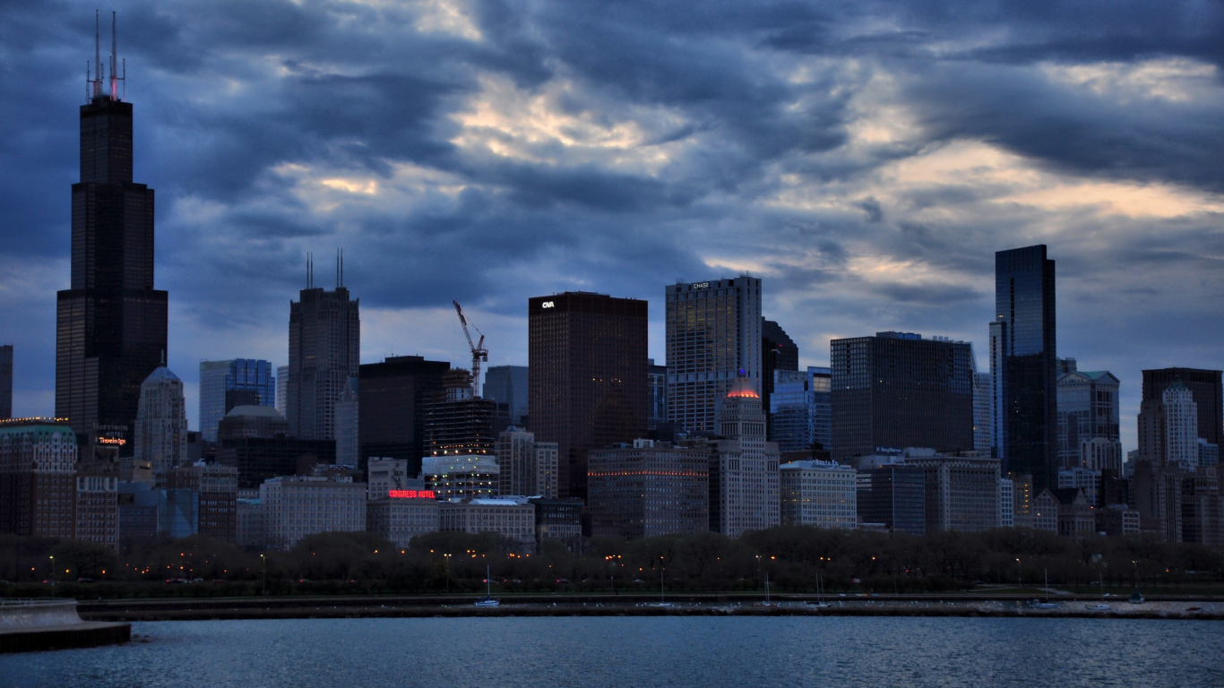 Обои Чикаго, небоскреб, горизонт, вышка, линия горизонта в разрешении 1366x768