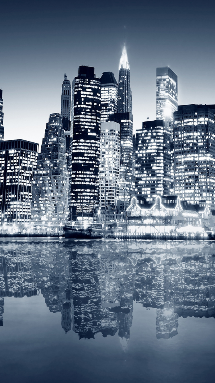 Обои отражение, город, городской пейзаж, вода, ориентир в разрешении 750x1334