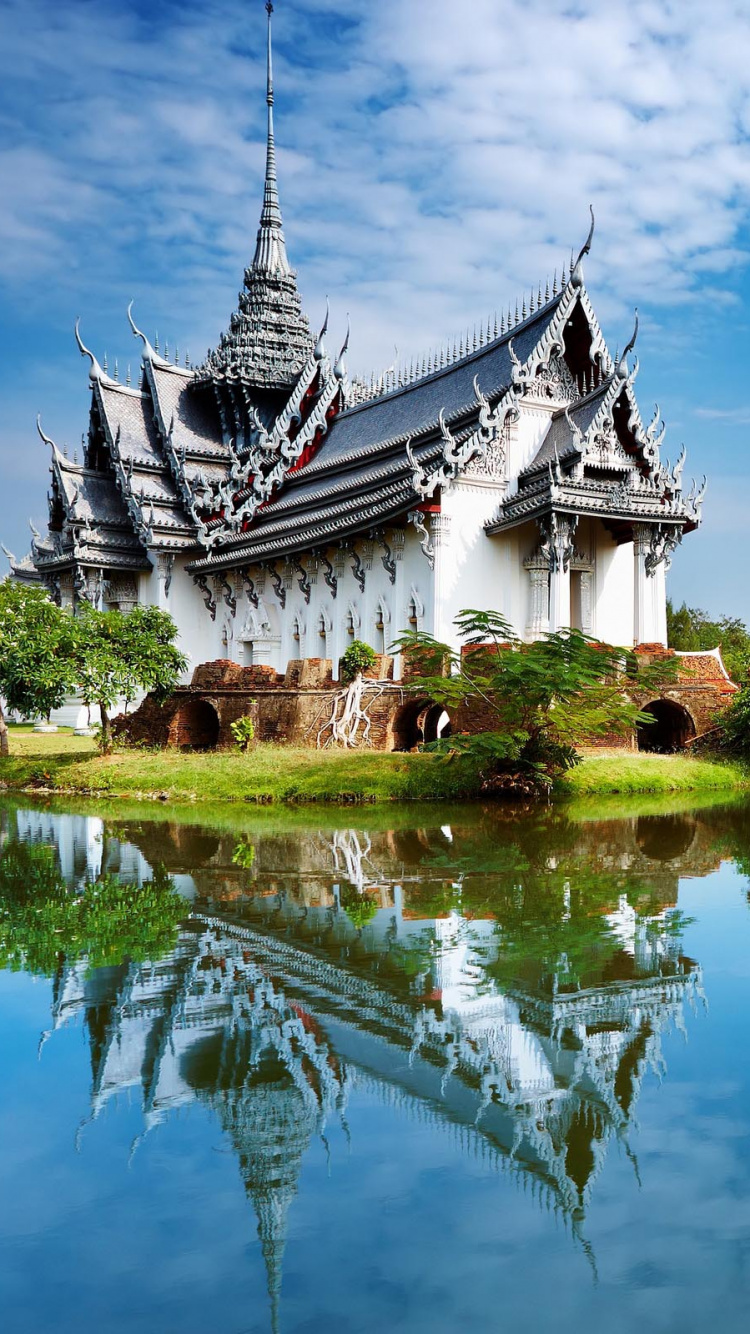 Обои отражение, природа, ориентир, водный путь, китайская архитектура в разрешении 750x1334