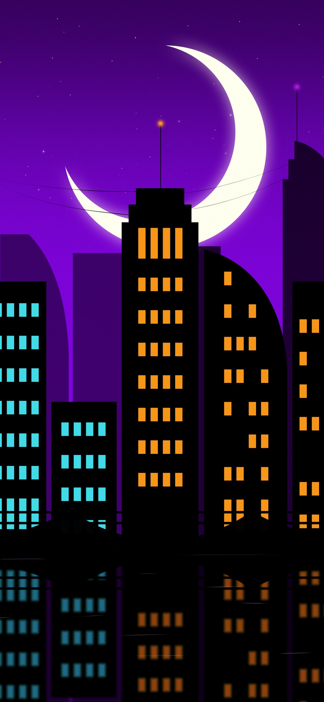 Обои метрополия, здание, луна, небоскреб, свет в разрешении 1125x2436