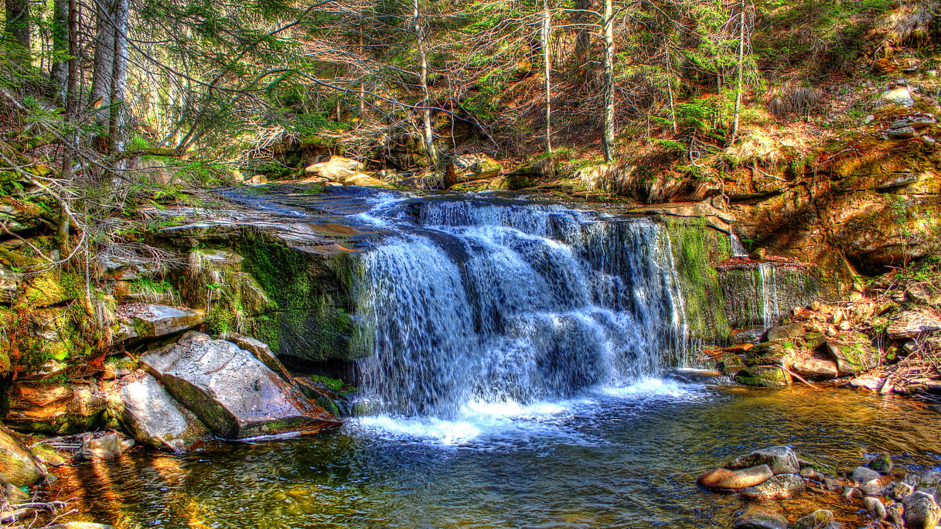 Обои водопад, водоем, природа, гидроресурсы, вода в разрешении 1920x1080
