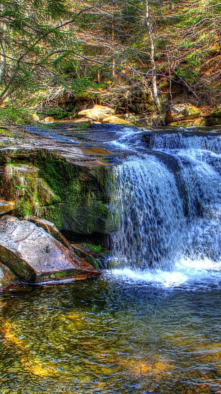 Обои водопад, водоем, природа, гидроресурсы, вода в разрешении 750x1334