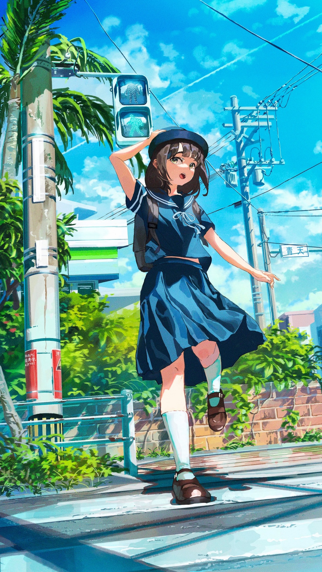 Обои аниме, дерево, арт, облако, растение в разрешении 1080x1920