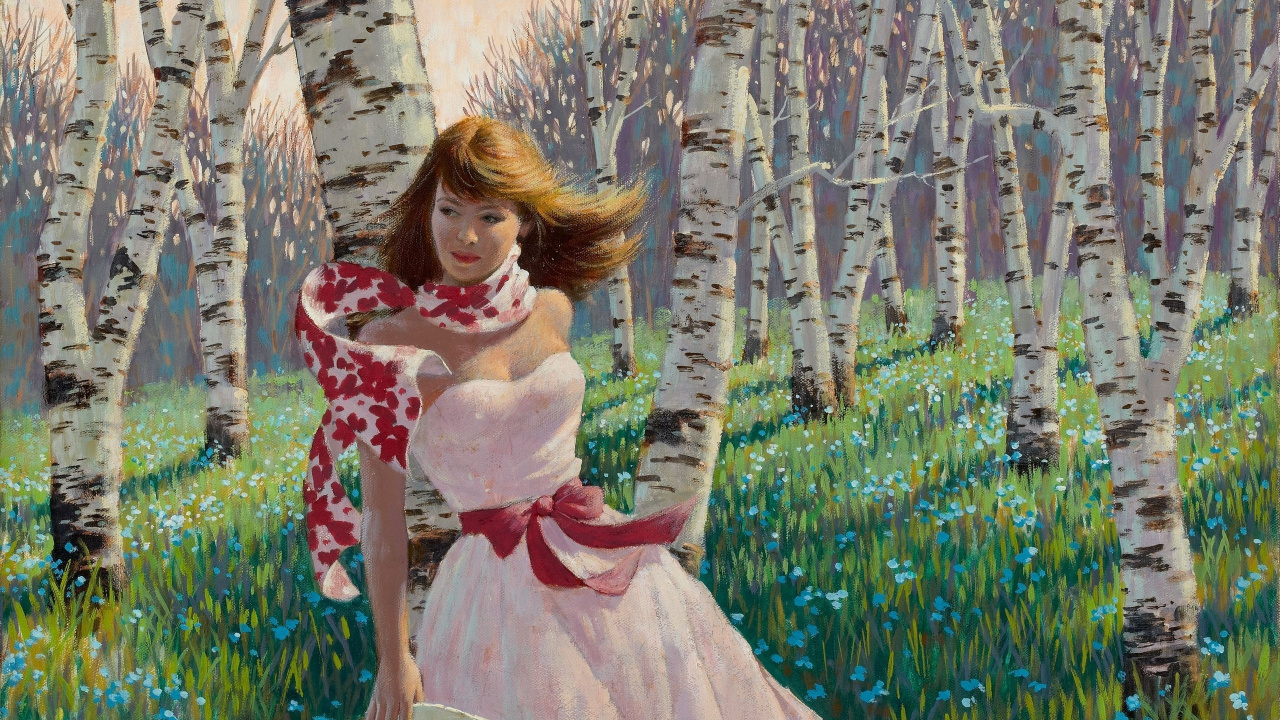 Обои Артур Сарнофф, живопись, арт, дерево, весна в разрешении 1280x720