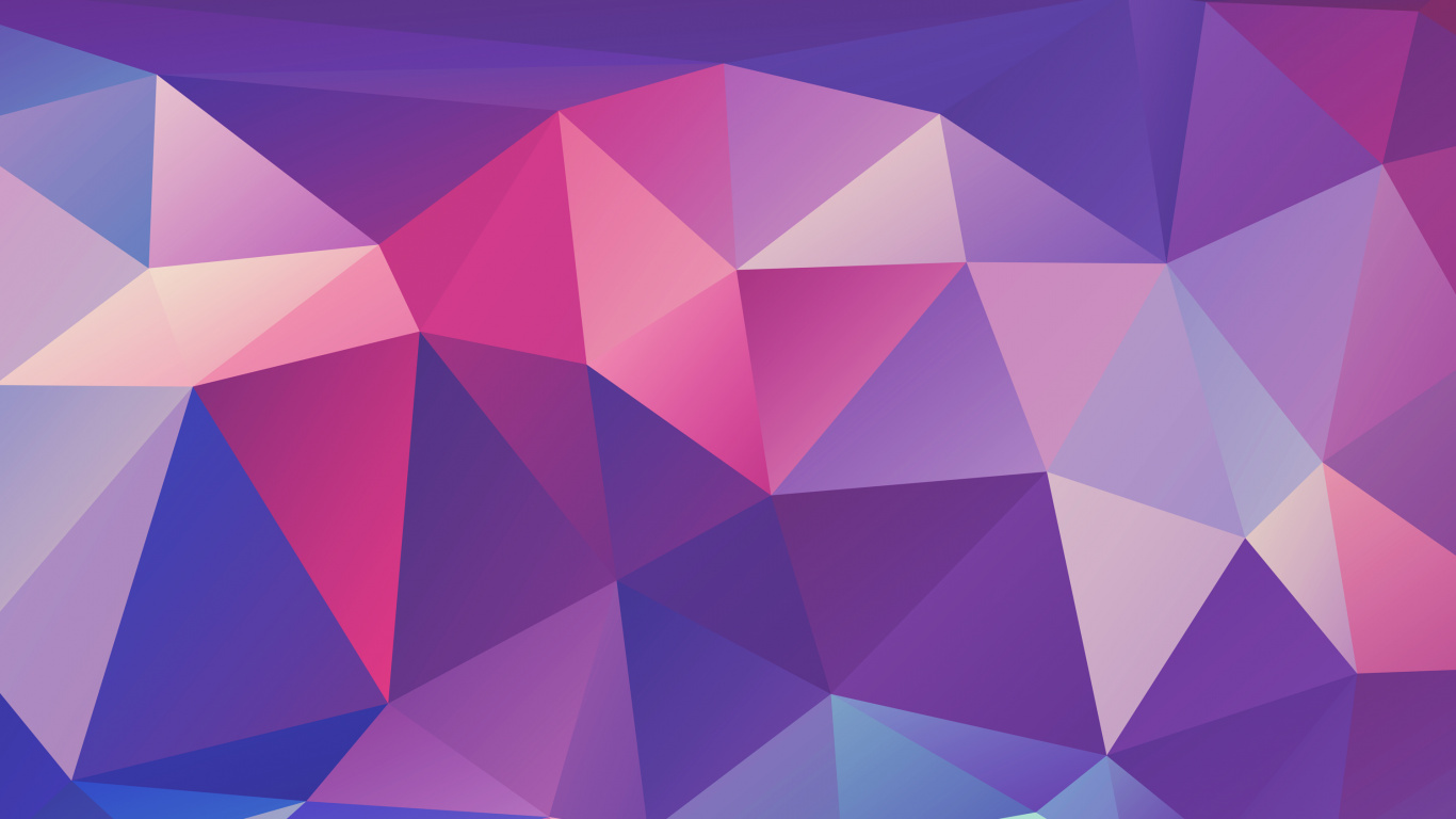 Обои многоцветный многоугольник, полигон, красочность, пурпур, треугольник в разрешении 1366x768