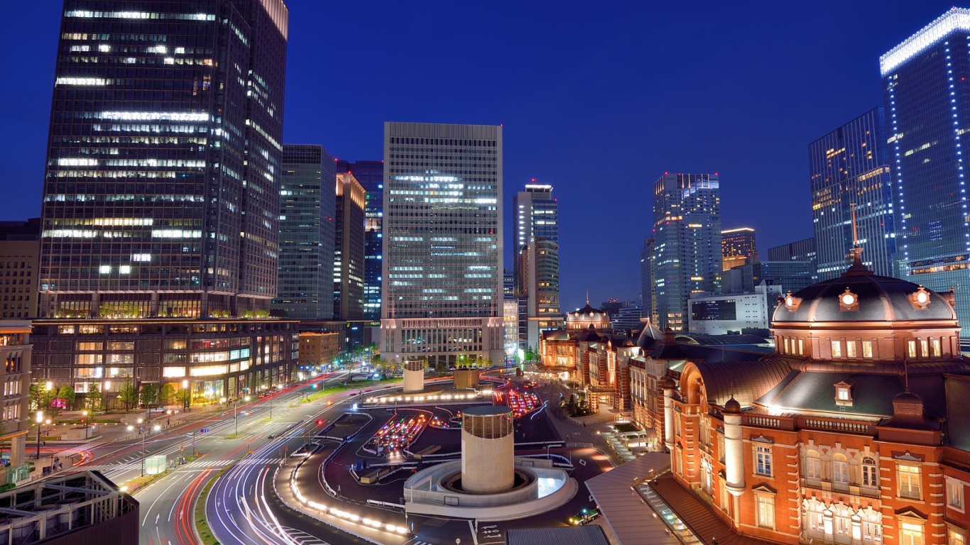 Обои город, городской пейзаж, городской район, ночь, ориентир в разрешении 1366x768