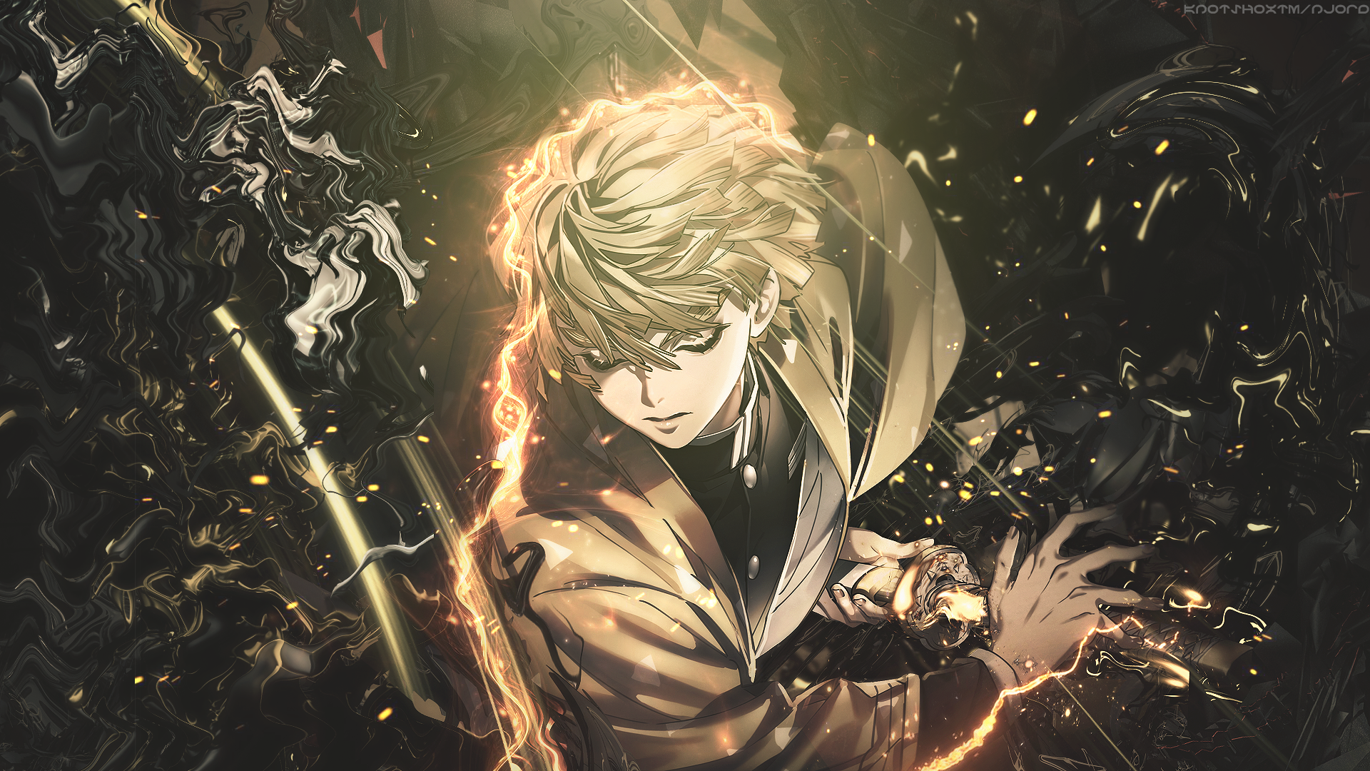 Обои истребитель демонов Зеницу, зеницу агацума, Незуко Камадо, Танджиро Камадо, Хашибира Иноске в разрешении 1920x1080