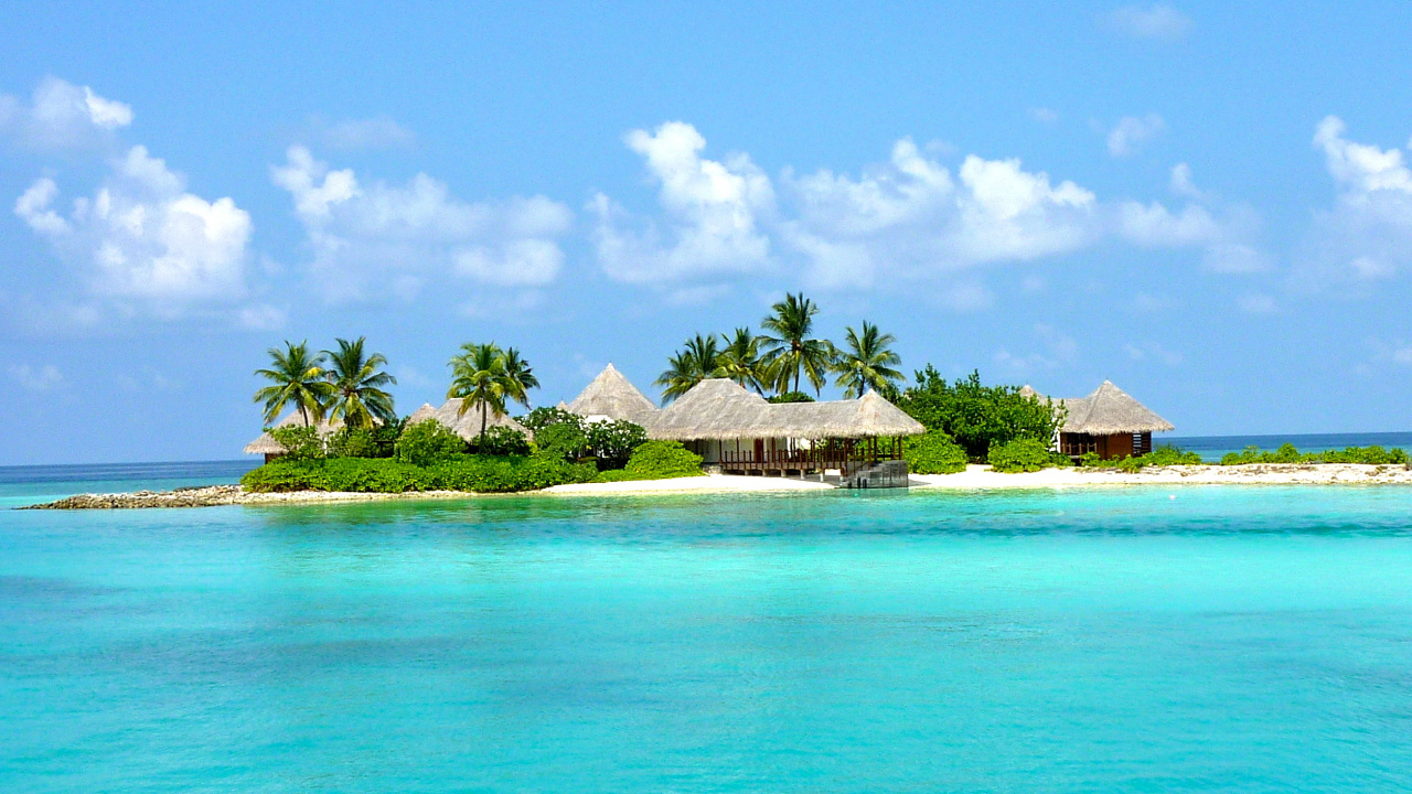 Обои тропическая зона, море, прибрежные и океанические рельефы, Карибский бассейн, Остров в разрешении 1280x720