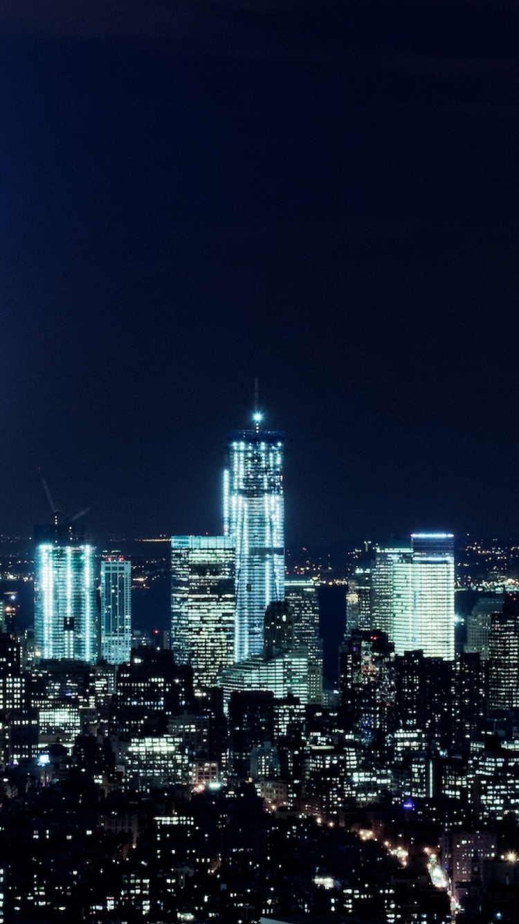 Обои Манхеттен, ночь, город, городской пейзаж, метрополия в разрешении 750x1334