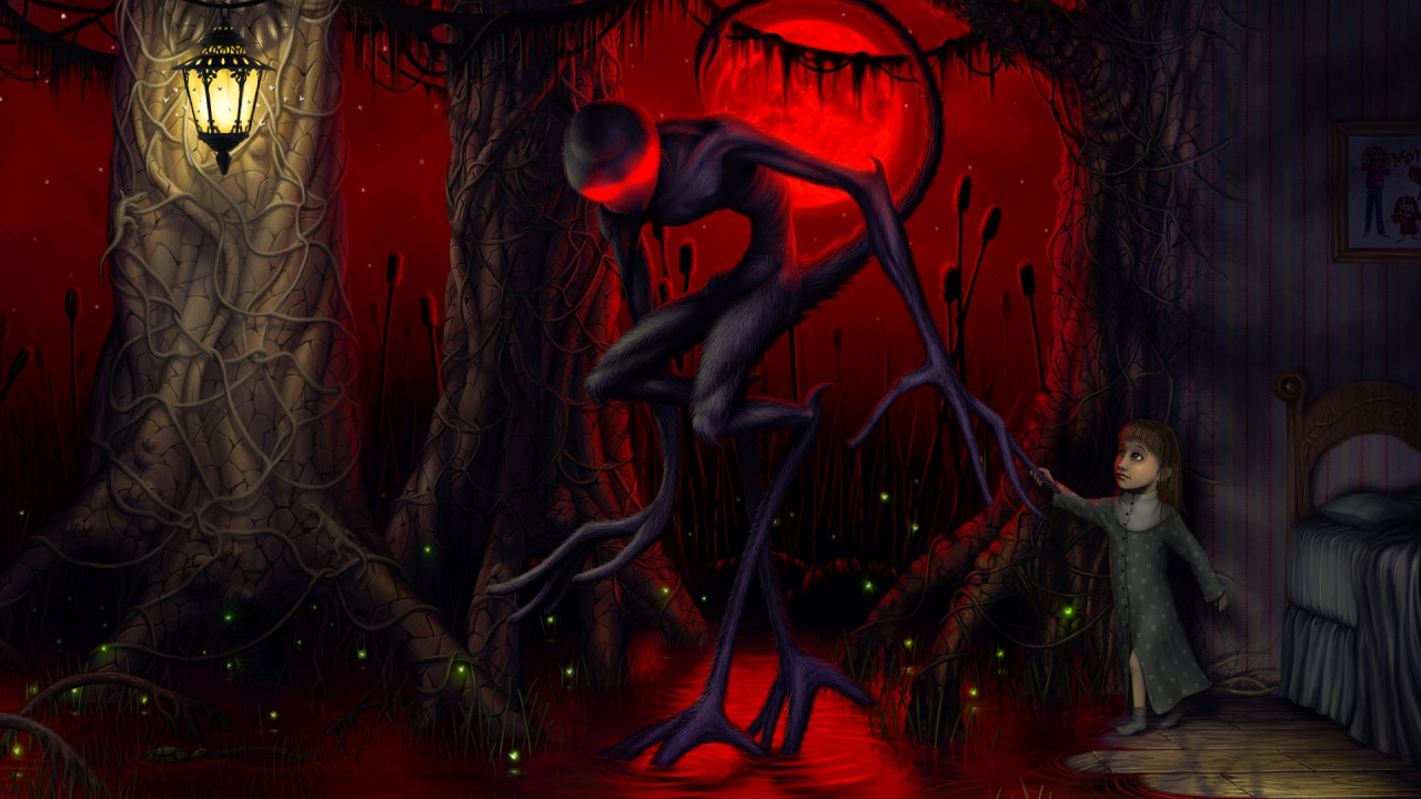 Обои иллюстрация, красный цвет, красный, тьма, иллюстратор в разрешении 1280x720