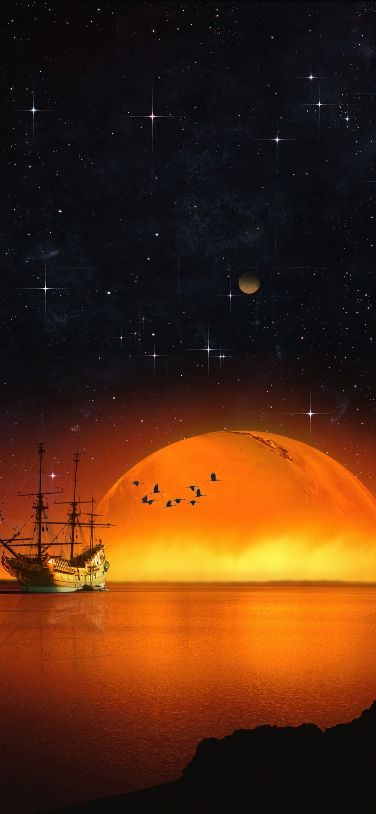 Обои горизонт, ночь, звезда, атмосфера, спокойный в разрешении 1242x2688