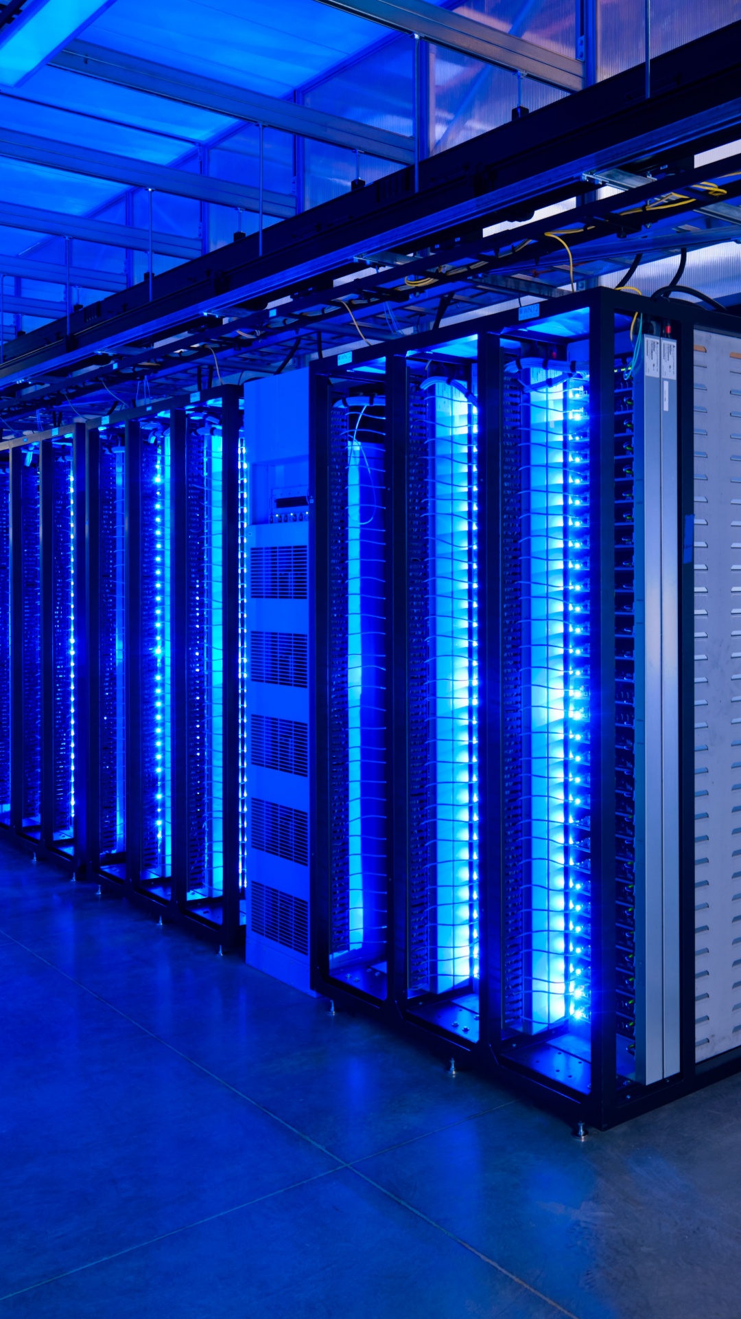 Обои облачные вычисления, центр обработки данных, синий, свет, освещение в разрешении 1080x1920